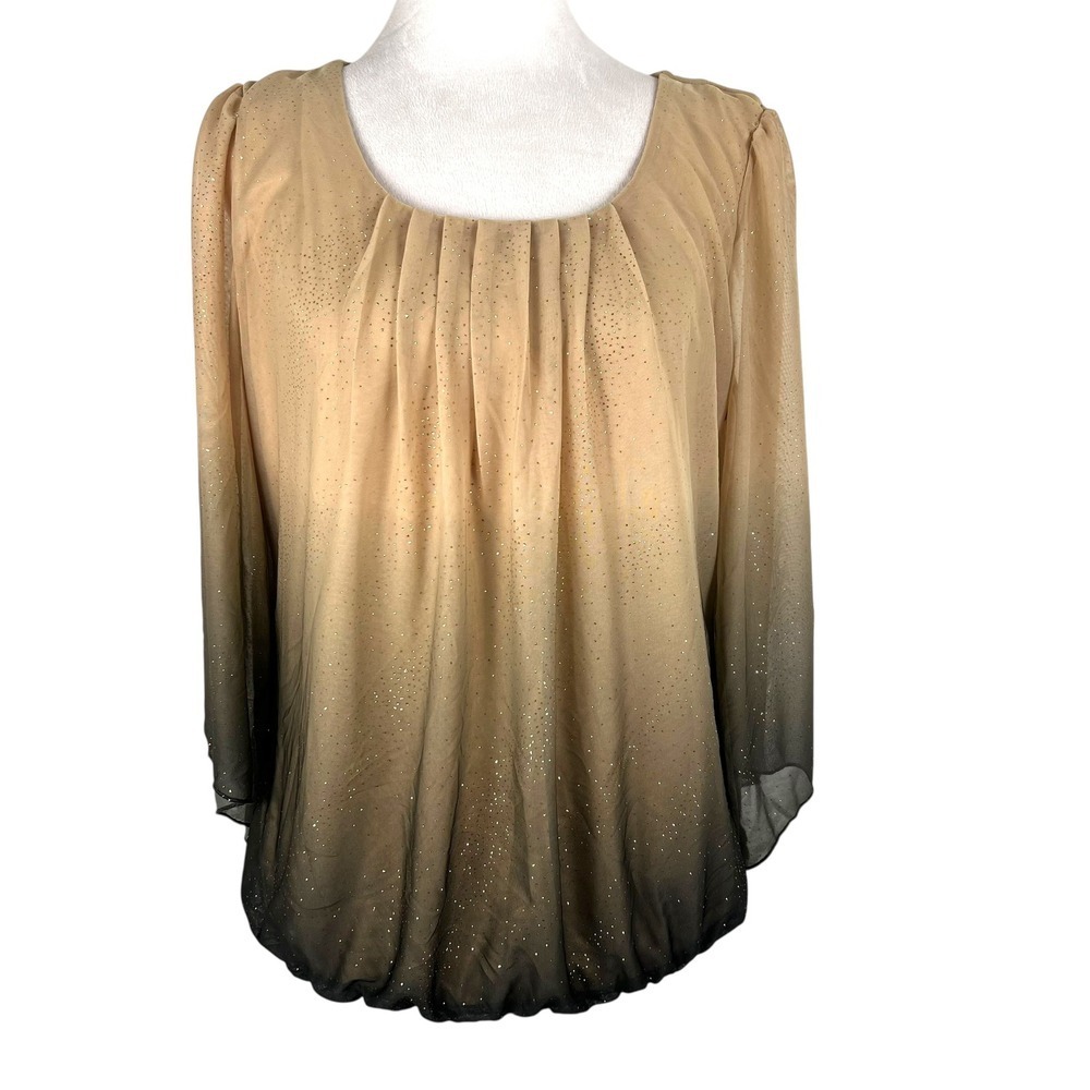 Sara Michelle Top Medium Professional Office Career Ombre Glitter Bubble Hem